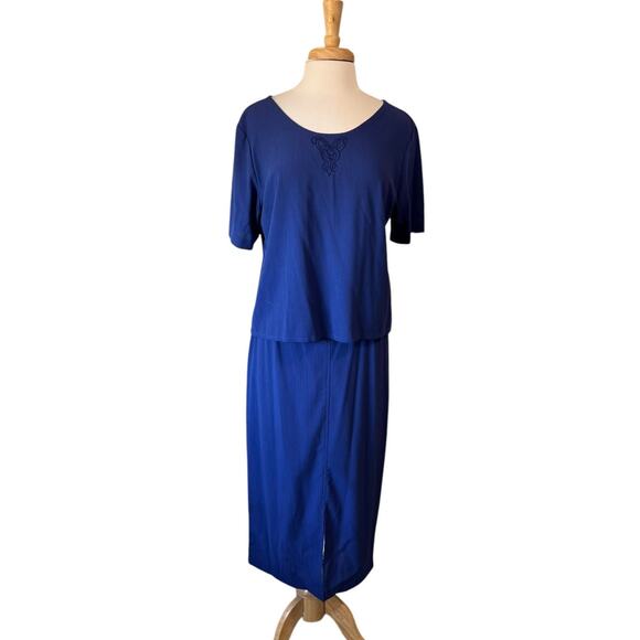 Leslie Belle 90s Vintage 3pc Set Cardigan Top Skirt Royal Blue Womens 12 - Picture 6 of 11